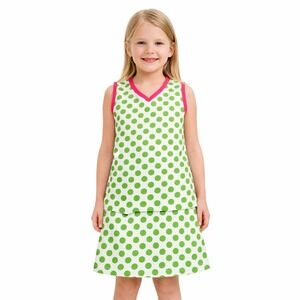 Little Miss Tennis Girls Polka Dot Tennis Set Skort Top Pink Green Size LG NWT